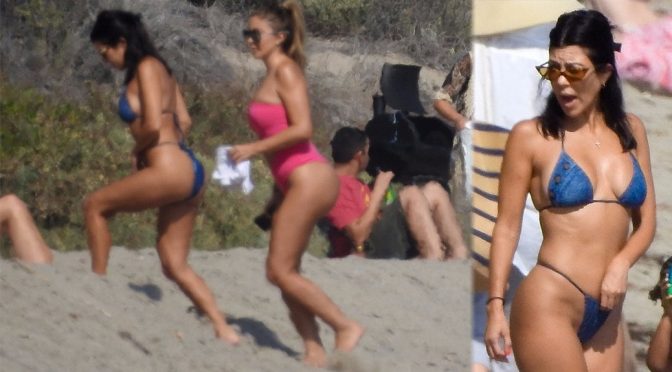 Kourtney Kardashian – Bikini Candids in Malibu