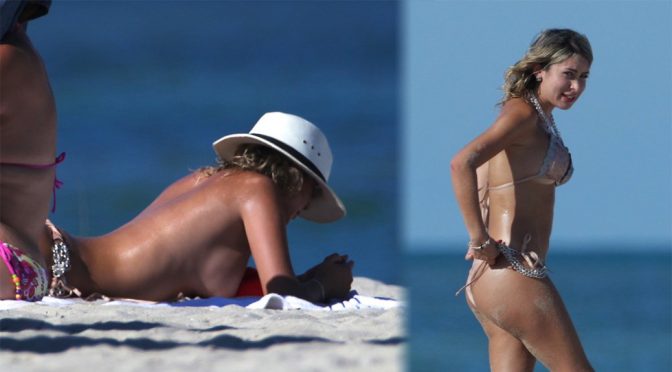 Laura Monroy – Topless Bikini Candids in Miami Beach