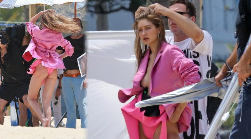 Gigi Hadid – Topless Photoshoot Candids in Rio de Janeiro