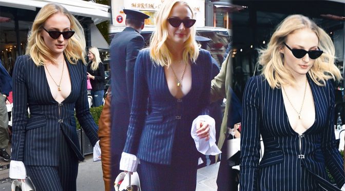 Sophie Turner – Sexy Cleavage Candids in Paris