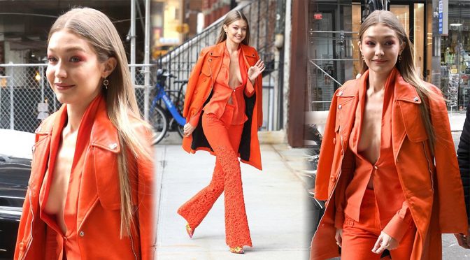 Gigi Hadid – Braless Candids in New York