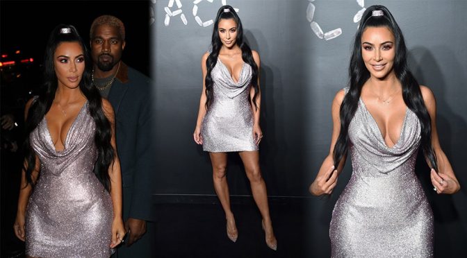 Kim Kardashian – Big Cleavage at Versace Pre-Fall 2019 Collection Fashion Show in New York
