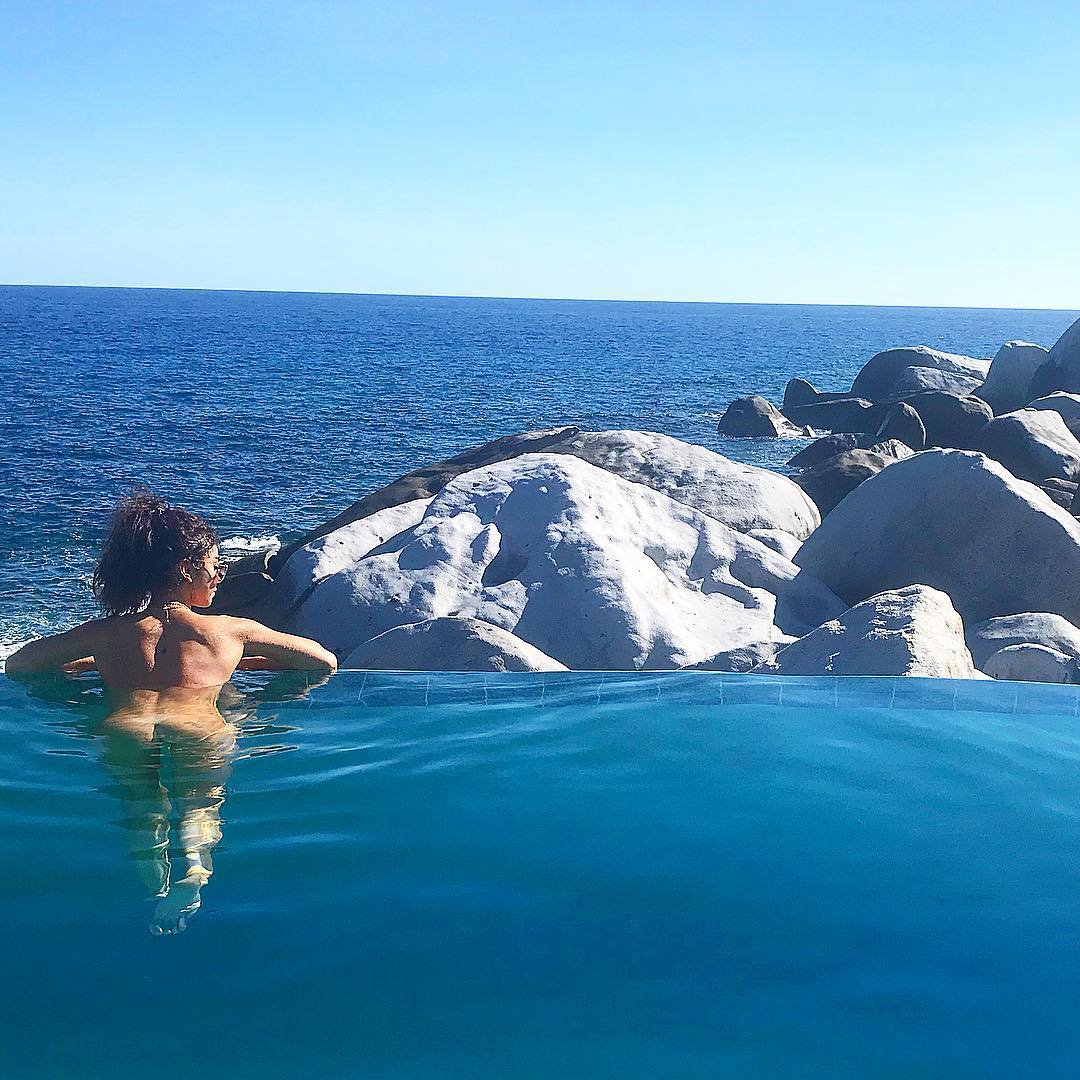 Sarah Hyland - Skinny Dipping in a Pool in the Virgin Islands. 
