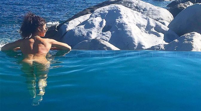 Sarah Hyland – Skinny Dipping in a Pool in the Virgin Islands