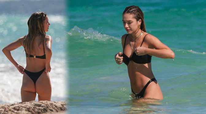 Delilah Belle Hamlin – Sexy Thong Bikini Candids on the Beach in Tulum