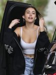 Madison Beer Sexy Cleavage Wearing White Cut Top