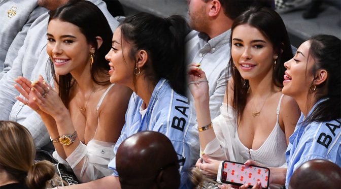 Madison Beer – Sexy Cleavage at Basketball Game in Los Angeles