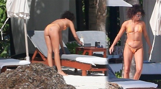 Sarah Hyland – Tiny Bikini on the Beach in Playa del Carmen