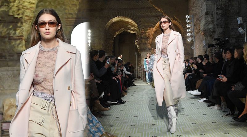 Gigi Hadid – Braless Breasts at Lanvin Fashion Show in Paris