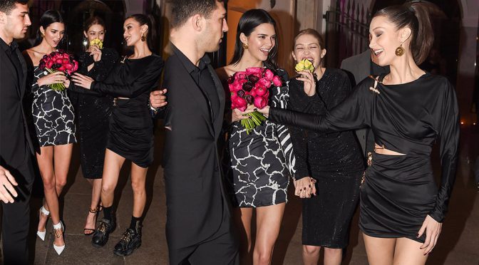 Kendall Jenner, Gigi & Bella Hadid – Leggy at the Versace dinner at Milan Fashion Week