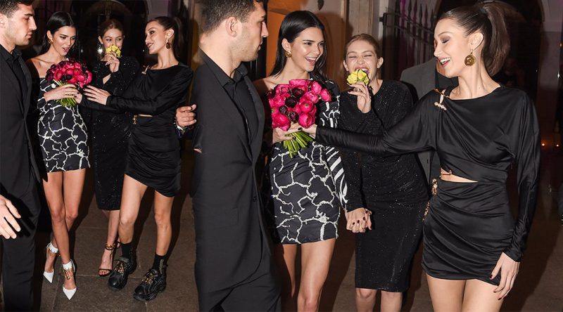 Kendall Jenner, Gigi & Bella Hadid – Leggy at the Versace dinner at Milan Fashion Week