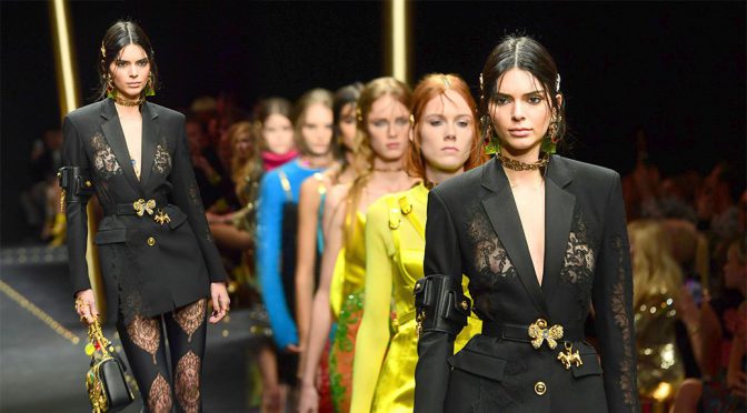 Kendall Jenner – Braless See-Through at Versace Fashion Show in Milan