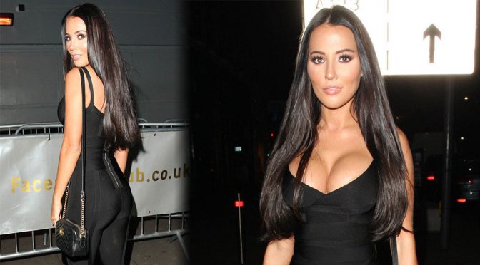 Yazmin Oukhellou – Big Cleavage Candids at Faces Nightclub in London