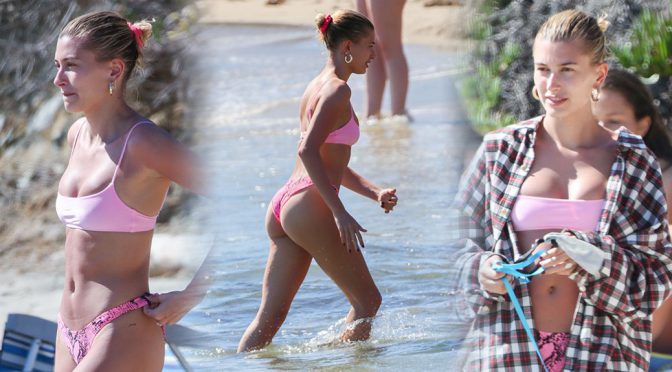 Hailey Baldwin – Sexy pink Bikini Candids in Los ANgeles