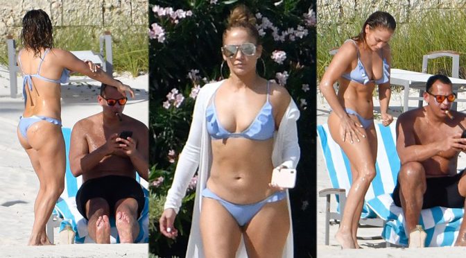 Jennifer Lopez in a Bikini at a Beach in The Bahamas