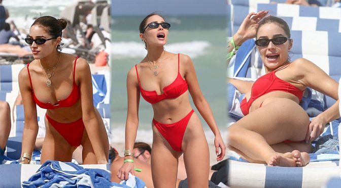 Olivia Culpo – Red Bikini Candids in Miami
