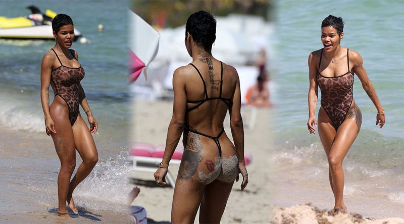 Teyana Taylor – Sexy Sheer Swimsuit Candids at a Beach in Miami