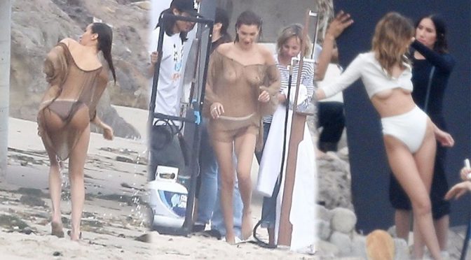 Bella Hadid – Topless Photoshoot Candids in Malibu
