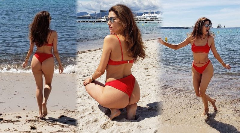Blanca Blanco – Red bikini Photoshoot in Cannes