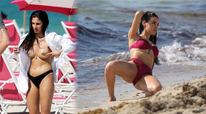 Giulia De Lellis – Topless Bikini Photoshoot on the Beach in Miami