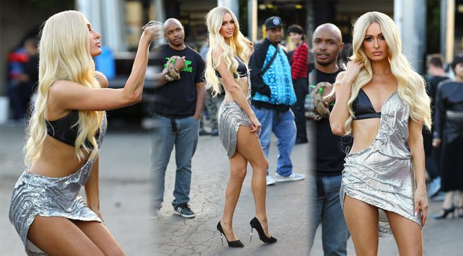 Paris Hilton – Sexy Legs at Music Video Set in Los Angeles
