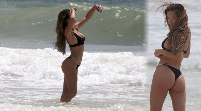 Stefanie Knight – Black Thong Bikini at the Beach in Tulum