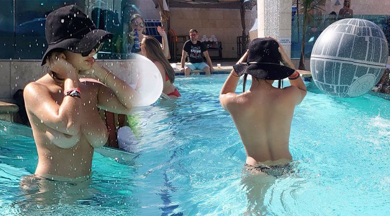 Tao Wickrath – topless Candids at strip club pool party in Las Vegas