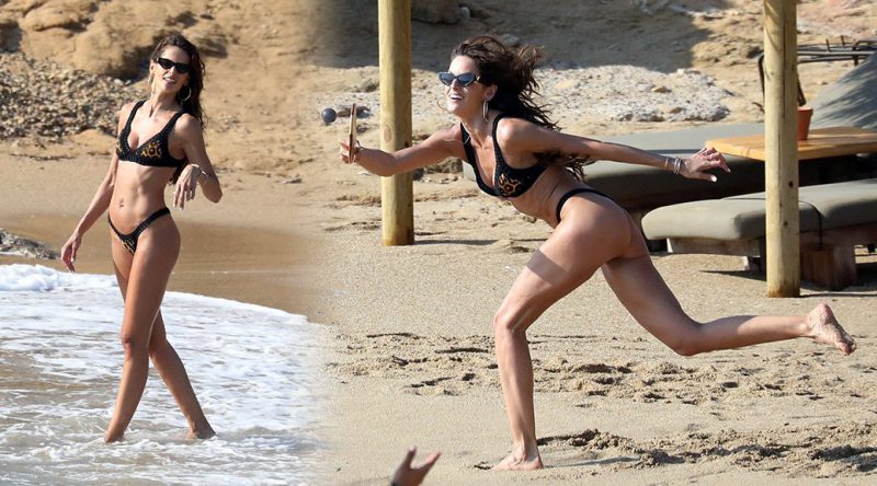Izabel Goulart in Thong Bikini on the Beach in Mykonos