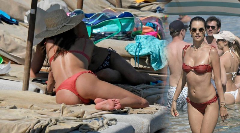 Alessandra Ambrosio – Sexy Red Bikini on the Beach in Mykonos