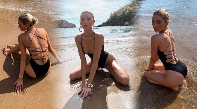 Elsa Hosk – Sexy Black Swimsuit Photoshoot