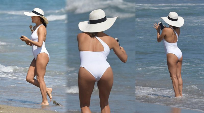 Eva Longoria – Swimsuit Candids at the Beach in Marbella
