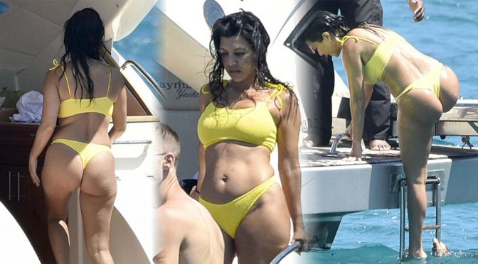 Kourtney Kardashian – Thong Bikini Candids on a Yacht in Corsica