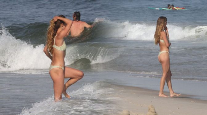 Nina Agdal – Bikini Candids at a Beach in Hamptons