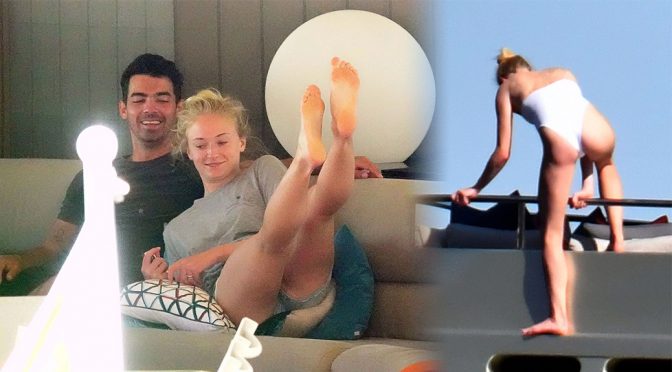Sophie Turner – Sexy Swimsuit Candids on Yacht in Italy