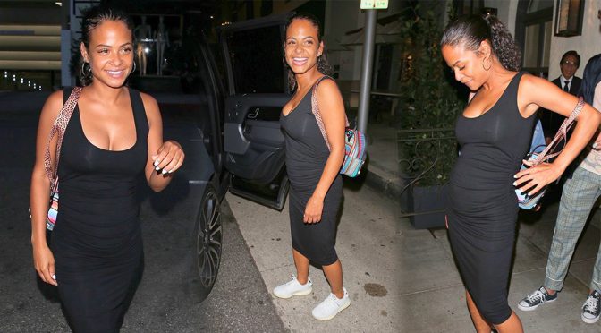 Christina Milian in Sexy Black Dress at Madeo in Beverly Hills