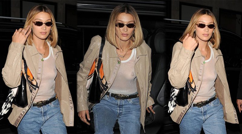 Bella Hadid – Braless See-Through Candids in New York