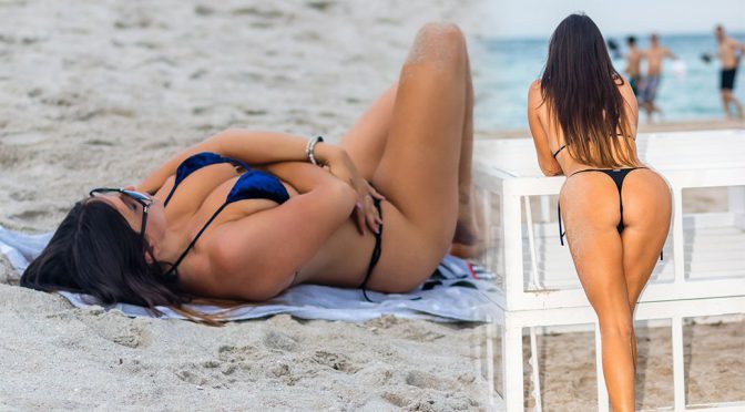 Claudia Romani – Sexy Blue Velvet Thong Bikini Photoshoot in Miami