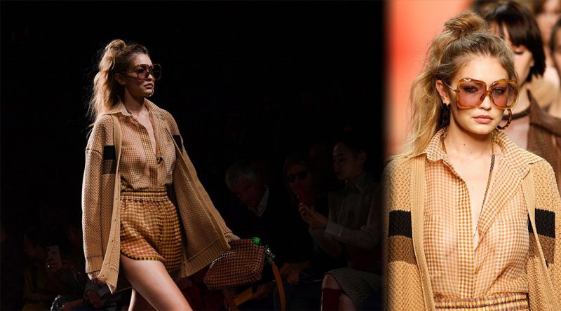 Gigi Hadid – Braless at “Fendi” Fashion Show in Milan
