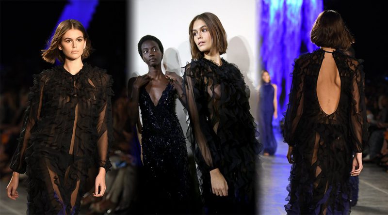 Kaia Gerber – Braless Nipples at Alberta Ferretti Fashion Show in Milan