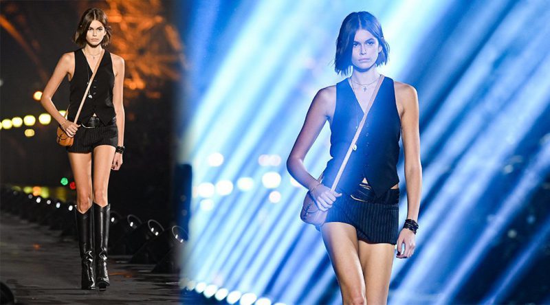 Kaia Gerber – Leggy at “Saint Laurent” Fashion Show in Paris