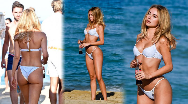 Kimberley Garner in a Tiny White Bikini on the Beach in St Tropez