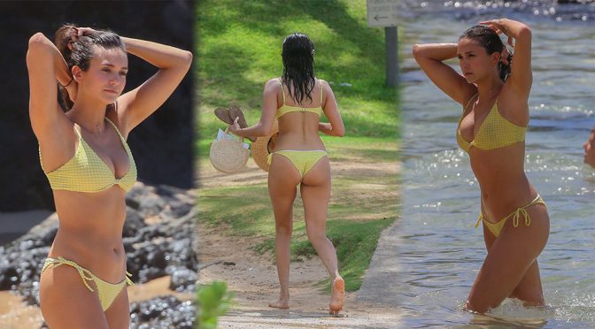 Nina Dobrev – Sexy Body in Yellow BIkini at the Beach in Maui