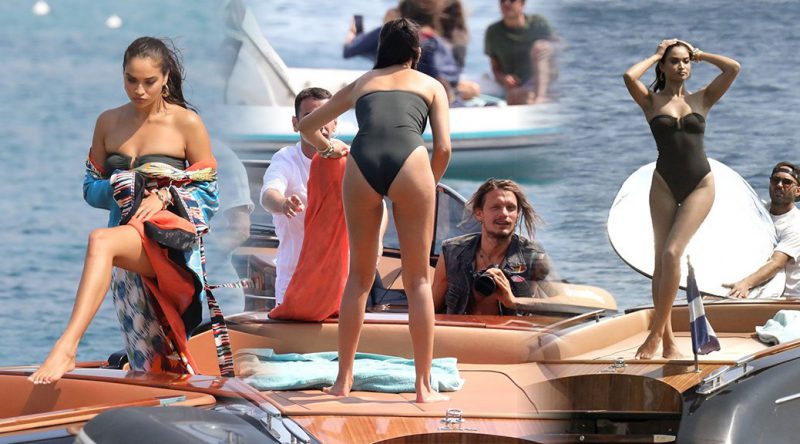 Shanina Shaik – Sexy Black Swimsuit Candids in Mykonos