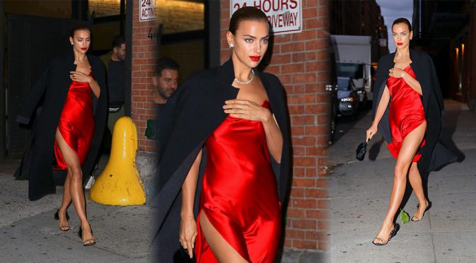 Irina Shayk – Leggy in Sexy Red dress Out in New York City