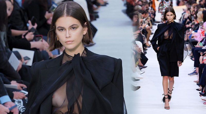 Kaia Gerber – Braless Boobs at the Valentino Womenswear Spring-Summer 2020 Fashion show in