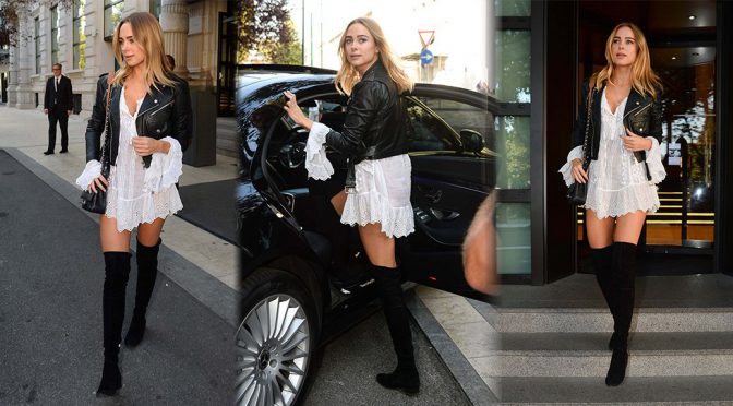 Kimberley Garner – Leggy in Boots Out at Milan Fashion Week