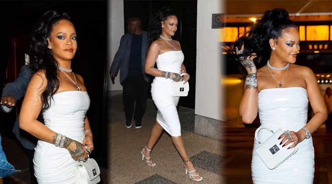 Rihanna – Sexy White Dress at Miyake Mugler Porcelain Ball in New York