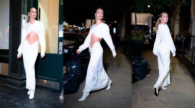 Candice Swanepoel – Sexy in White Dress Out in Tribeca