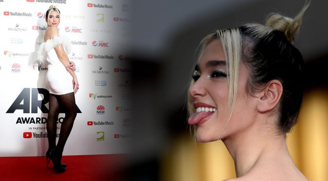 Dua Lipa Sexy Legs Black Stockings