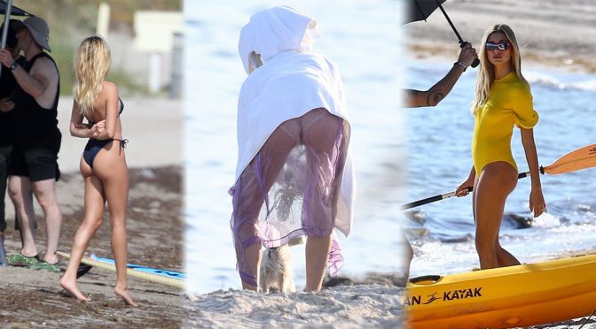 Hailey Baldwin – Sexy Bikini Photoshoot Candids on the Beach in Miami